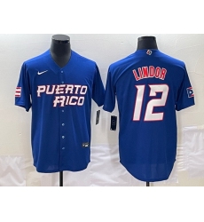 Men Puerto Rico Baseball 12 Francisco Lindor 2023 Royal World Baseball Classic Stitched Jersey