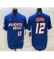 Men's Puerto Rico Baseball #12 Francisco Lindor Number 2023 Royal World Classic Stitched Jersey