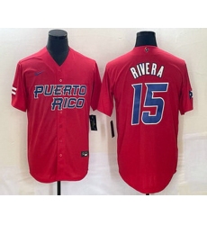 Men's Puerto Rico Baseball #15 Emmanuel Rivera 2023 Red World Classic With Patch Stitched Jersey