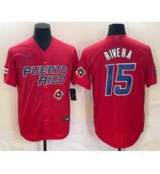 Men's Puerto Rico Baseball #15 Emmanuel Rivera 2023 Red World Classic With Patch Stitched Jerseys