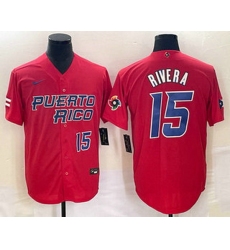 Men's Puerto Rico Baseball #15 Emmanuel Rivera Number 2023 Red World Classic With Patch Stitched Jersey1