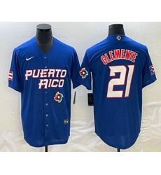Men's Puerto Rico Baseball #21 Roberto Clemente 2023 Blue World Classic Stitched Jersey