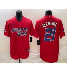 Men's Puerto Rico Baseball #21 Roberto Clemente 2023 Red World Classic Stitched Jerseys