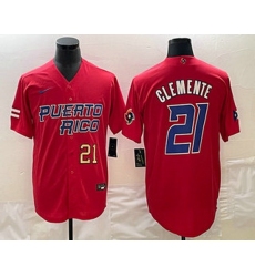 Men's Puerto Rico Baseball #21 Roberto Clemente Number 2023 Red World Classic Stitched Jersey