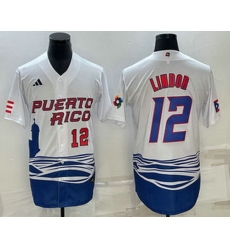 Men's Puerto Rico Baseball #23 Francisco Lindor Number White 2023 World Baseball Classic Stitched Jersey