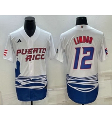 Men's Puerto Rico Baseball #23 Francisco Lindor White 2023 World Baseball Classic Stitched Jerseys