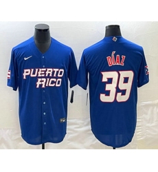 Men's Puerto Rico Baseball #39 Edwin Diaz 2023 Blue World Baseball Classic Stitched Jersey