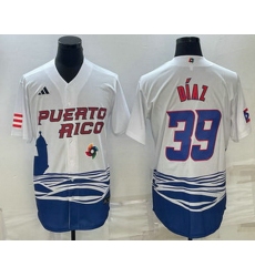 Men's Puerto Rico Baseball #39 Edwin Diaz 2023 White World Baseball Classic Stitched Jerseys