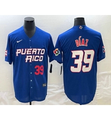 Men's Puerto Rico Baseball #39 Edwin Diaz Number 2023 Blue World Baseball Classic Stitched Jerseys
