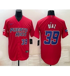 Mens Puerto Rico Baseball #39 Edwin Diaz Number 2023 Red World Baseball Classic Stitched Jersey