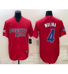 Men's Puerto Rico Baseball #4 Yadier Molina 2023 Red World Baseball Classic Stitched Jersey I