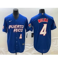 Men's Puerto Rico Baseball #4 Yadier Molina Number 2023 Blue World Baseball Classic Stitched Jersey