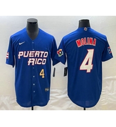Men's Puerto Rico Baseball #4 Yadier Molina Number 2023 Blue World Baseball Classic Stitched Jerseys