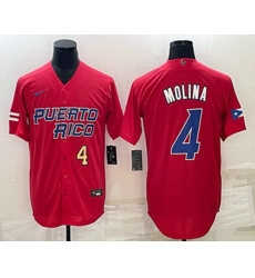 Men's Puerto Rico Baseball #4 Yadier Molina Number 2023 Red World Baseball Classic Stitched Jersey