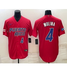 Mens Puerto Rico Baseball #4 Yadier Molina Number 2023 Red World Baseball Classic Stitched Jersey