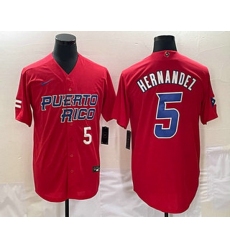 Men's Puerto Rico Baseball #5 Enrique Hernandez Number 2023 Red World Classic Stitched Jerseys