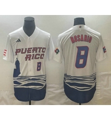 Men's Puerto Rico Baseball #8 Eddie Rosario Number 2023 White World Classic Stitched Jerseys