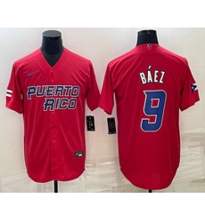 Men's Puerto Rico Baseball #9 Javier Baez 2023 Red World Baseball Classic Stitched Jersey