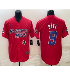 Men's Puerto Rico Baseball #9 Javier Baez 2023 Red World Baseball Classic Stitched Jerseys