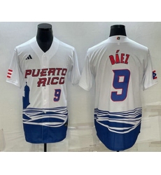 Mens Puerto Rico Baseball #9 Javier Baez Number White 2023 World Baseball Classic Stitched Jersey