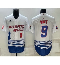 Men's Puerto Rico Baseball #9 Javier Baez Number White 2023 World Baseball Classic Stitched Jersey