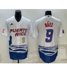 Men's Puerto Rico Baseball #9 Javier Baez Number White 2023 World Baseball Classic Stitched Jerseys
