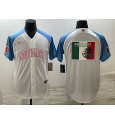 Men Mexico Baseball 2023 White Blue World Baseball Big Logo Classic Stitched Jersey