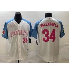 Men Mexico Baseball 34 Fernando Valenzuela 2023 White Blue World Baseball Classic Stitched Jersey