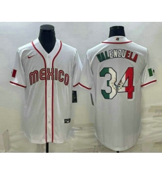 Men Mexico Baseball #34 Fernando Valenzuela 2023 White World Classic Stitched Jersey 4