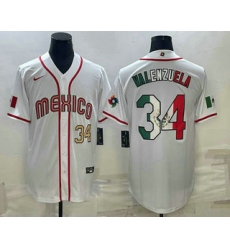 Men Mexico Baseball #34 Fernando Valenzuela Number 2023 White World Classic Stitched Jerseys