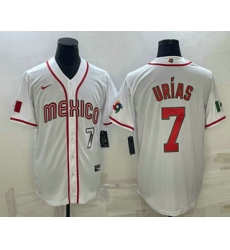Men Mexico Baseball #7 Julio Urias Number 2023 White World Baseball Classic Stitched Jersey 4