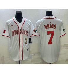 Men Mexico Baseball #7 Julio Urias Number 2023 White World Baseball Classic Stitched Jersey3