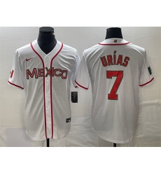 Men Mexico Baseball 7 Julio Urias White 2023 World Baseball Classic Stitched Jersey 1