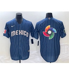 Men Mexico Baseball Navy Team Big Logo World Baseball Classic Stitched Jersey 001