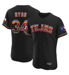 Men Texas Rangers 34 Nolan Ryan Mexican Black Flex Base Stitched Baseball Jersey