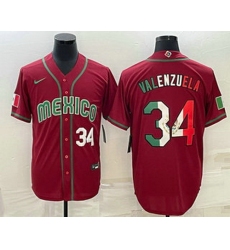 Mens Mexico Baseball #34 Fernando Valenzuela Number 2023 Red Blue World Baseball Classic Stitched Jersey