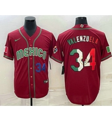 Men's Mexico Baseball #34 Fernando Valenzuela Number 2023 Red Blue World Baseball Classic Stitched Jersey I