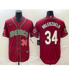 Men's Mexico Baseball #34 Fernando Valenzuela Number 2023 Red Blue World Baseball Classic Stitched Jersey1