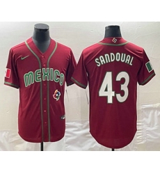 Men's Mexico Baseball #43 Patrick Sandoval 2023 Red World Classic Stitched Jerseys