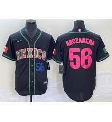 Men's Mexico Baseball #56 Randy Arozarena Number 2023 Black Pink World Classic Stitched Jersey2