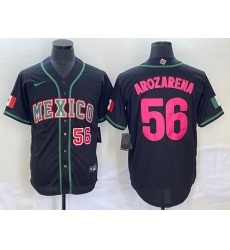 Men's Mexico Baseball #56 Randy Arozarena Number 2023 Black Pink World Classic Stitched Jersey4