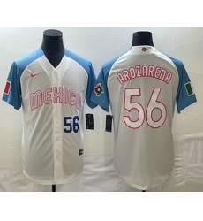 Men's Mexico Baseball #56 Randy Arozarena Number 2023 White Blue World Classic Stitched Jerseys