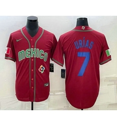 Men's Mexico Baseball #7 Julio Urias 2023 Red Blue World Baseball Classic Stitched Jerseys