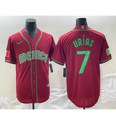 Men's Mexico Baseball #7 Julio Urias 2023 Red Green World Baseball Classic Stitched Jerseys