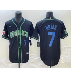 Men's Mexico Baseball #7 Julio Urias Number 2023 Black Blue World Classic Stitched Jersey