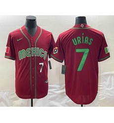 Mens Mexico Baseball #7 Julio Urias Number 2023 Red Green World Baseball Classic Stitched Jersey