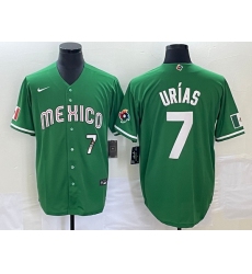 Men's Mexico Baseball #7 Julio Urias Number Green 2023 World Baseball Classic Stitched Jersey4