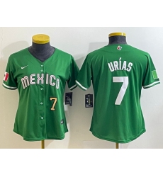 Women's Mexico Baseball #7 Julio Urias Number 2023 Green World Classic Stitched Jersey