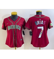 Women's Mexico Baseball #7 Julio Urias Number 2023 Red World Baseball Classic Stitched Jersey10