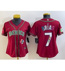 Women's Mexico Baseball #7 Julio Urias Number 2023 Red World Baseball Classic Stitched Jersey11